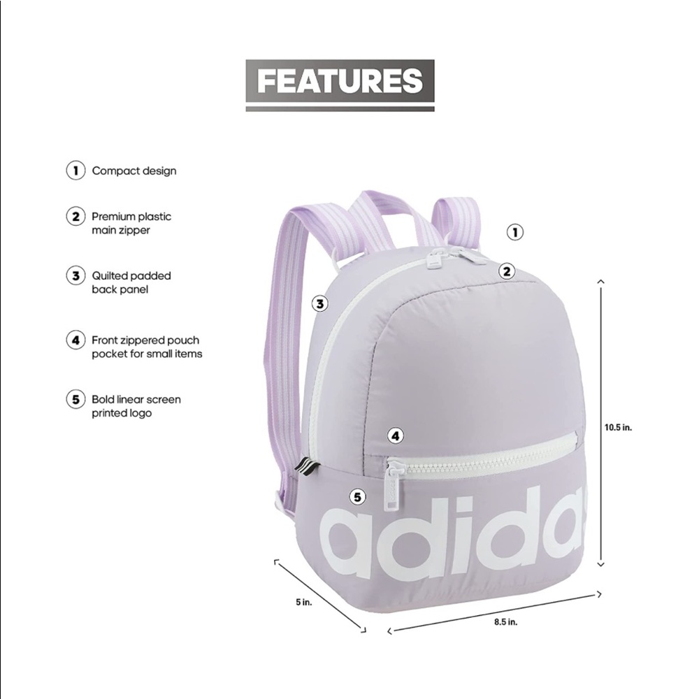 ADIDAS LILAC PURPLE MINI BACKPACK - Picture 3 of 8